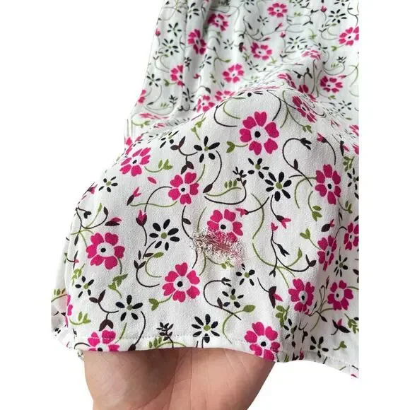 Brooks Brothers Red Fleece Floral White Pink Short Sleeve Flowy Blouse - Size 6 - Picture 6 of 11